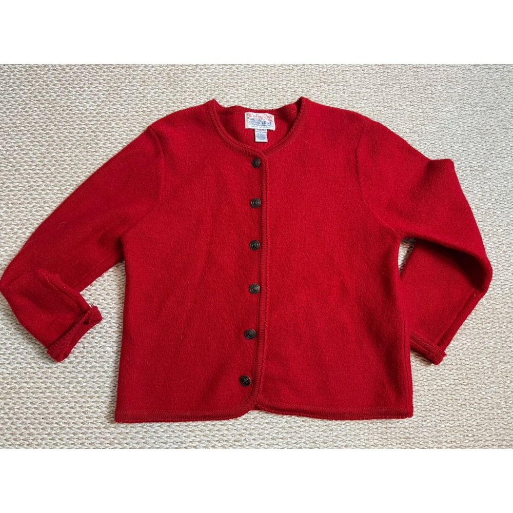 Tally-Ho Vintage Red 100% Wool Cardigan Sweater euro summer coastal holiday L